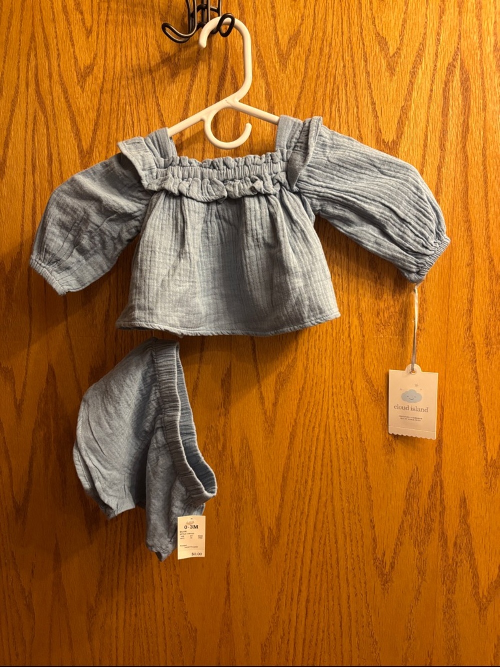 cloud island Sky Blue Baby Top & Bloomers Set